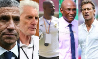 L-R Chris Hughton, Hugo Broos, George Boateng, Proper Narteh, Harve Renard