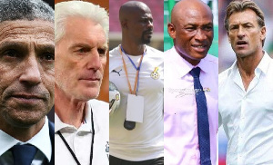 L-R Chris Hughton, Hugo Broos, George Boateng, Proper Narteh, Harve Renard