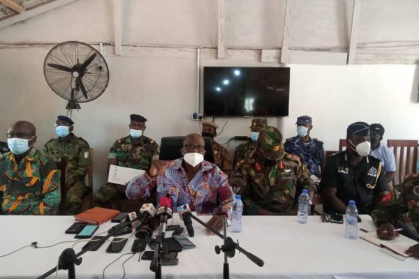 Brig. Gen. Emmanuel Okyere, the National Security Advisor addresses a press conference