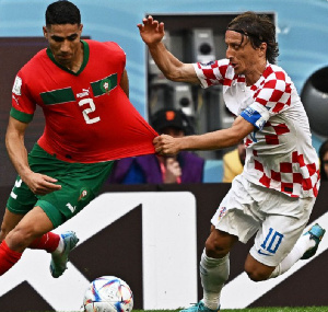 Morocco's Hakimi a tussle with Luka Modric