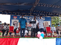 National Chairman of the New Patriotic Party,  Freddie Blay speaking at the  sod-cutting ceremony