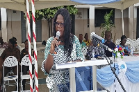 Headmistress of the school, Mrs Evelyn Amoamah Antwi delivering her speech