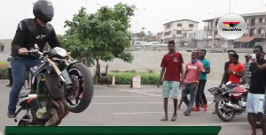 A biker displaying his skills at the Bike and Screech Festival