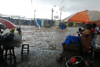 File photo of heavy flood rains at the Kumasi Central market