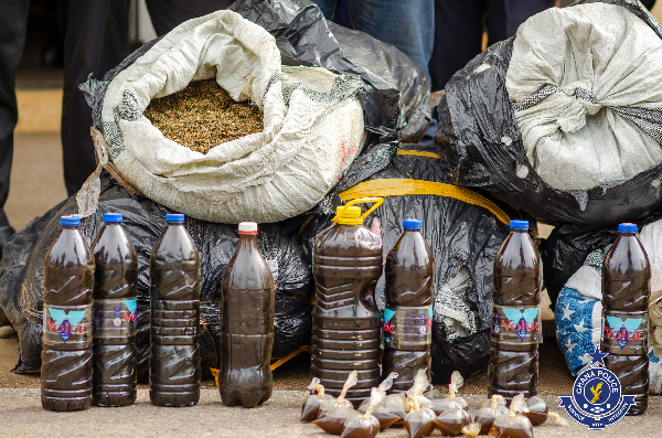 Police displayed some of the suspected narcotics at the National Headquarters in Accra