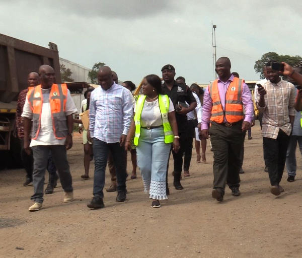 Madam Dapaah with the AMA boss, Mohamed Adjei Sowah at the AMA Waste Management Unit