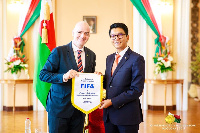 Gianni Infantino with the President of Madagascar Andry Rajoelina