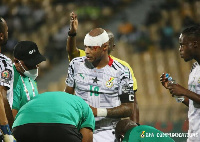 Black Stars captain, Dede Ayew receiving treatment