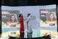 CEO of Vodafone Ghana, Patricia Obo-Nai [L] receiving the award