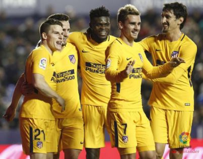 Thomas Partey celebrating with team mates their win over Levante