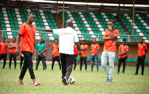 Former referee J.K Manu taking players through some of the laws