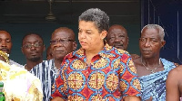 Gizella Tetteh-Agbotui with the traditional leaders of Awutu traditional council