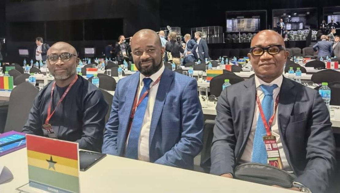 GFA President Kurt Okraku (middle) with other FA top brass in Qatar for the World Cup draw