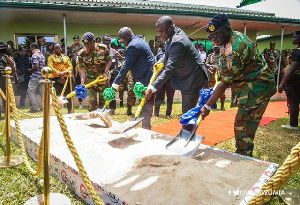 Dr Mahamudu Bawumia together with 2 others cutting sod for new Ghana Army Headquarters