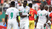 Senegal's Sadio Mane, Cheikhou Kouyate, and Dia in action against Guinea