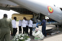 The mortal remains Margaret Badu Tobbin being transported into a plan