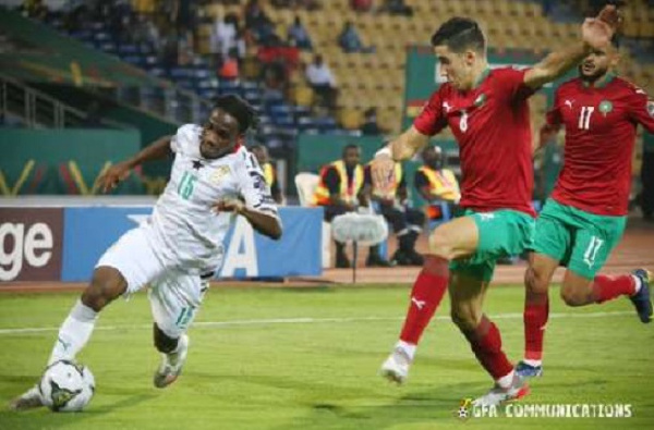 A photo of Joseph Paintsil against Morocco in the 2021 AFCON