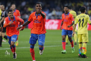 K P Boateng celebrates his opener for Las Palmas