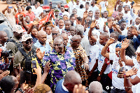 Alan Kyerematen engaging with some NPP supporters in Sunyani