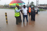 Despite heavy rain, he inspected ongoing drainage projects in flood-prone areas of his constituency