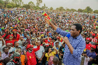 Hakainde Hichelima Zambia's president-elect addressing a campaign rally before the vote