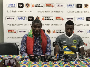 Head coach of Legon Cities FC, Coach Maxwell Konadu (left)