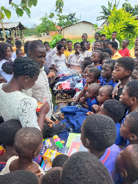 Some of the children being gifted with the items