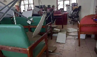 The rainstorm destroyed the ceiling and some electrical wiring in the court room