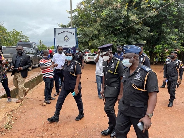 Acting IGP Akuffo Dampare (second right) was in Abesim recently for first hand info on the murders