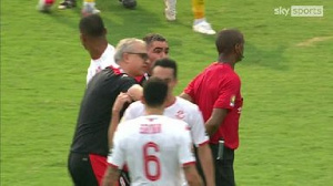 Tunisian officials protesting the decision by the referee