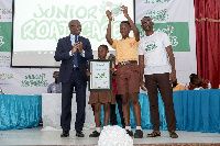 Ben Hassan Ouattara, MD of Vivo Energy Ghana with winners of the road safety quiz competition