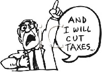 A sketch of a politician promising to cut tax if voted for (file photo)