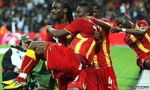 Ghanaian players celebrating the equaliser