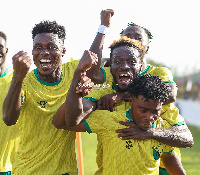 Bibiani Gold Stars players celebrating a goal