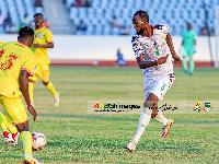 Karela United midfielder, Umar Bashiru in action for Black Galaxies