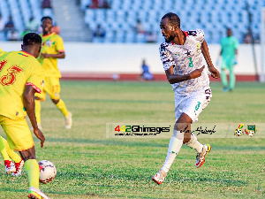 Karela United midfielder, Umar Bashiru in action for Black Galaxies