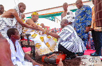 Vice President Bawumia(r) shaking hands with Nene Sakite II