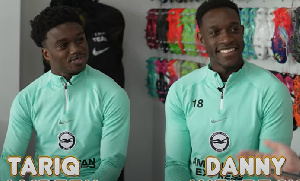 Black Stars right back Tariq Lamptey(L) and Danny Welbeck(R)