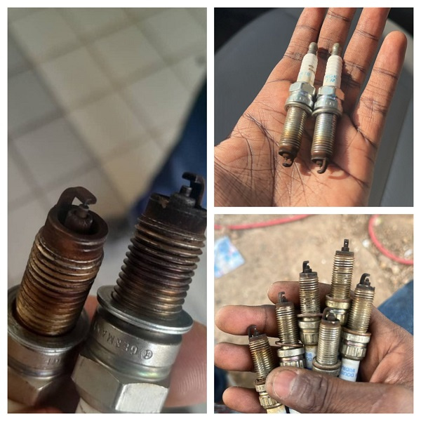 The damaged spark plugs