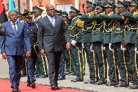 DR Congo President Felix Tshisekedi (centre) arrives to attend a regional security summit in Luanda