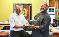 Chief Dele Momodu [R] and President Mahama