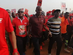 Minority Leader Haruna Idrissu at a demonstration against the EC's proposal to compile a new registe