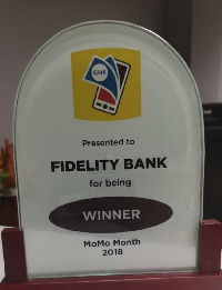 The award plaque presented to Fidelity Bank