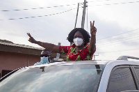 Professor Jane Naana Opoku-Agyemang acknowledging cheers from town folks