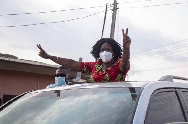 Professor Jane Naana Opoku-Agyemang acknowledging cheers from town folks