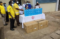 Dr. Joseph Tambil Medical Director of Effia-Nkwanta hospital received the items