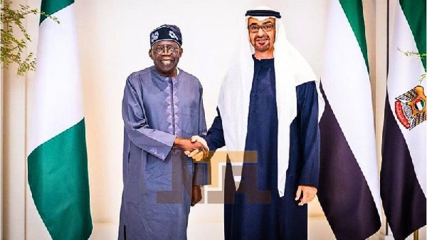 Bola Tinubu and President of di United Arab Emirates Mohamed bin Zayed Al Nahyan