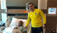 Andre Ayew on his hospital bed after the surgery on his finger