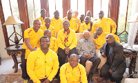 Nelson Mandela with officials and players of Black Stars