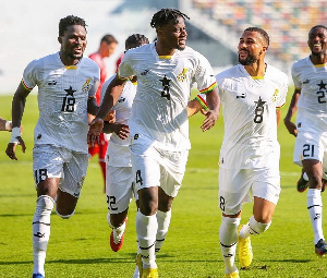 Mohammed Salisu celebrating a goal with his Black Stars tammates